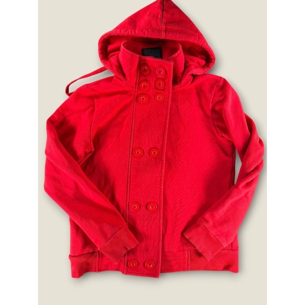 Starling Red Double Breasted Hoodie Jacket Womens Medium High Neck Button Front